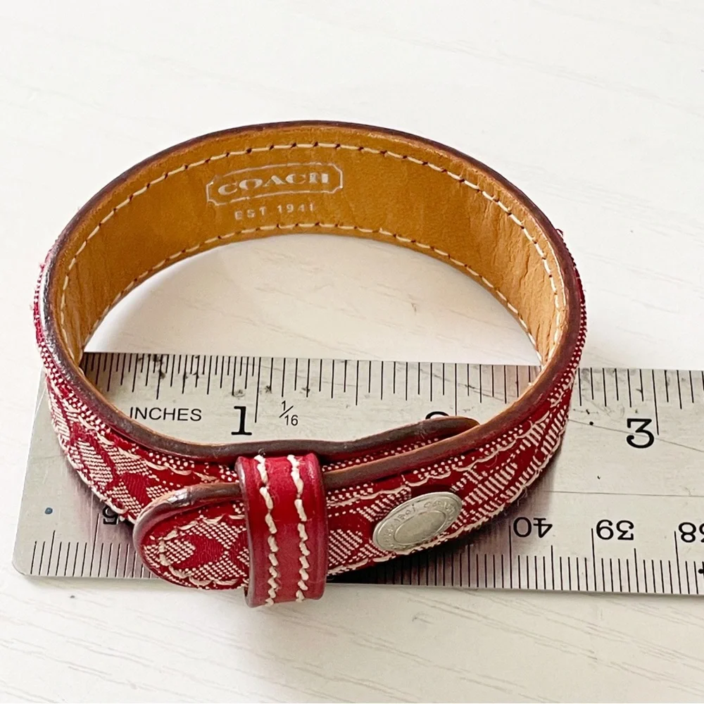 Coach red monogram fabric and leather snap button bracelet - Picture 6 of 10